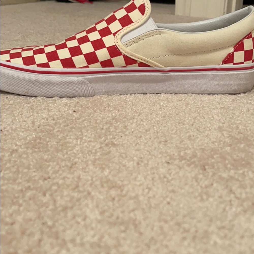 Men’s red checkered slip on vans 10.5